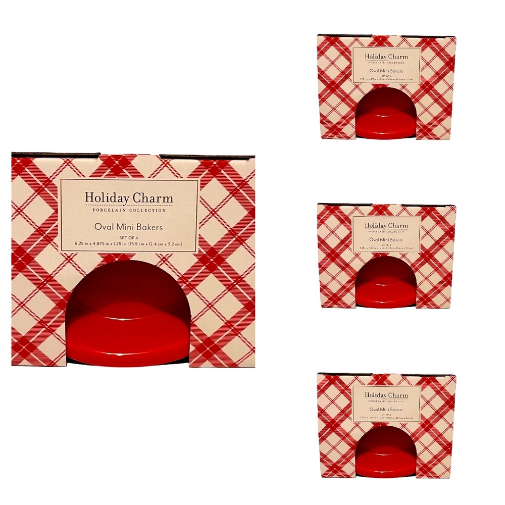 4 Pkg Robert Stanley Porcelain Collection Oval Mini Bakers Christmas Tableware